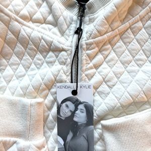 Kendall & Kylie Neutral Quilted Zip Hooded Jacket Zip Pockets  NWT